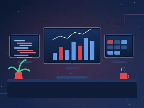 Workspace with data dashboards and charts